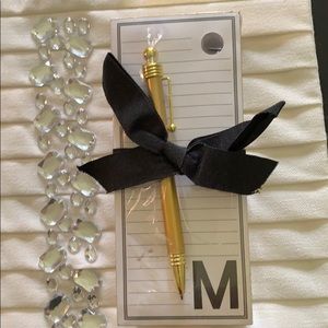 Monogrammed M gold pen and notepad